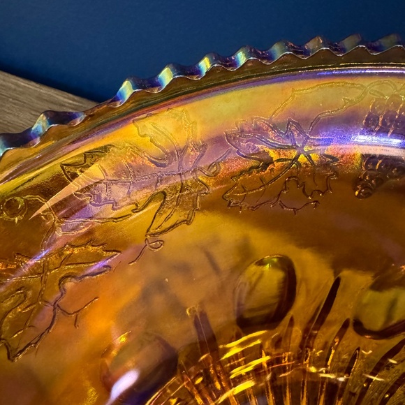 🍇 Vintage Carnival Glass Punch Bowl Set - - 11 Cups & Ultratemp Ladle - Picture 8 of 15